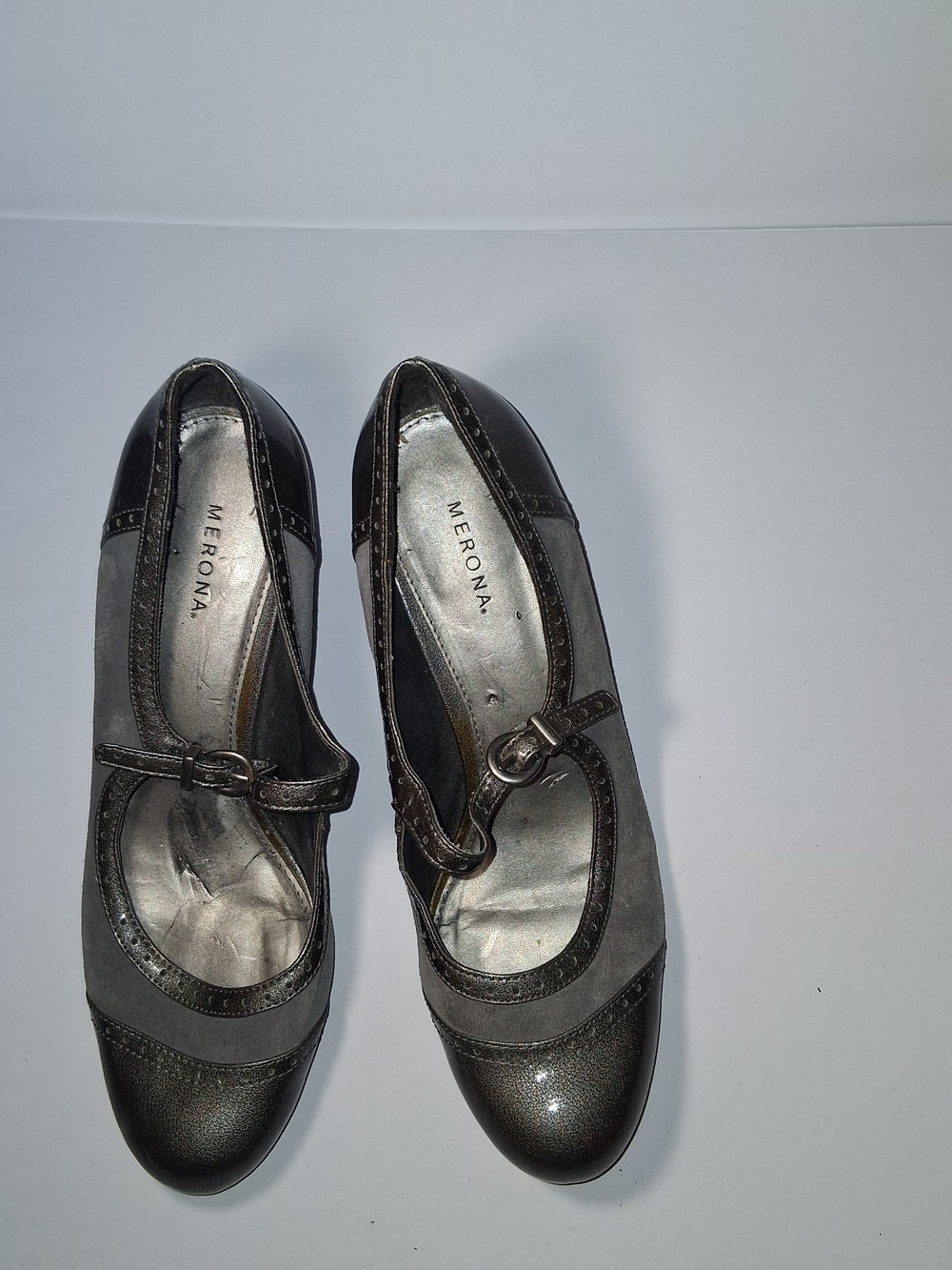 Merona Gray Mixed Material Buckle Mary Jane Heels US Size 8.5
